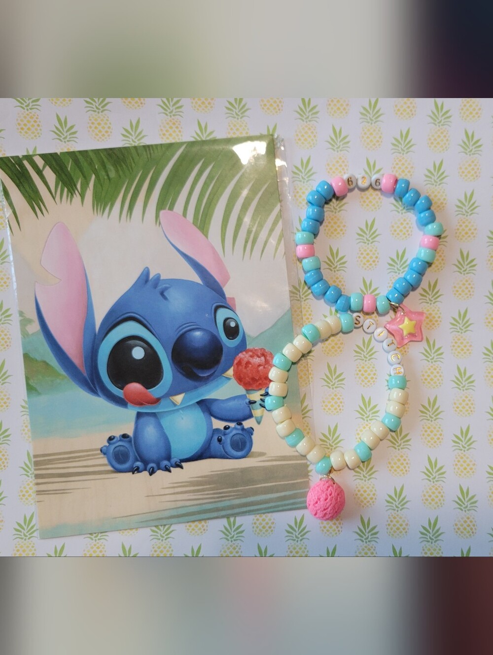 Handmade Stitch Inspired Pastel Beaded Bracelets with Star & Shaved Ice Charm